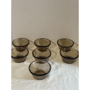 7 Set Vintage Anchor Hocking Custard Cups 6 oz Lot Smoke Amber Brown Glass 1034